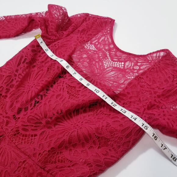 ML Monique Lhuillier Red Lace Fit & Flare Dress - Picture 5 of 15